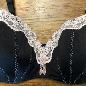 Addition Elle Black Bra with Beige Lace Trim-42C